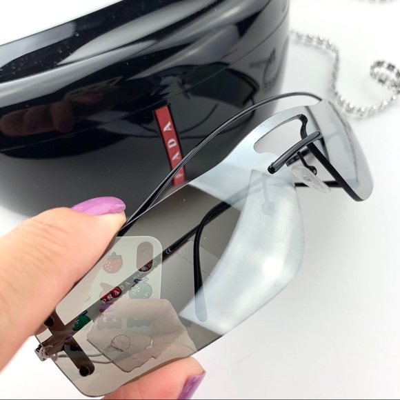 NEW! Prada 61V Runway Mirror Rectangle Sunglasses - Picture 2 of 10